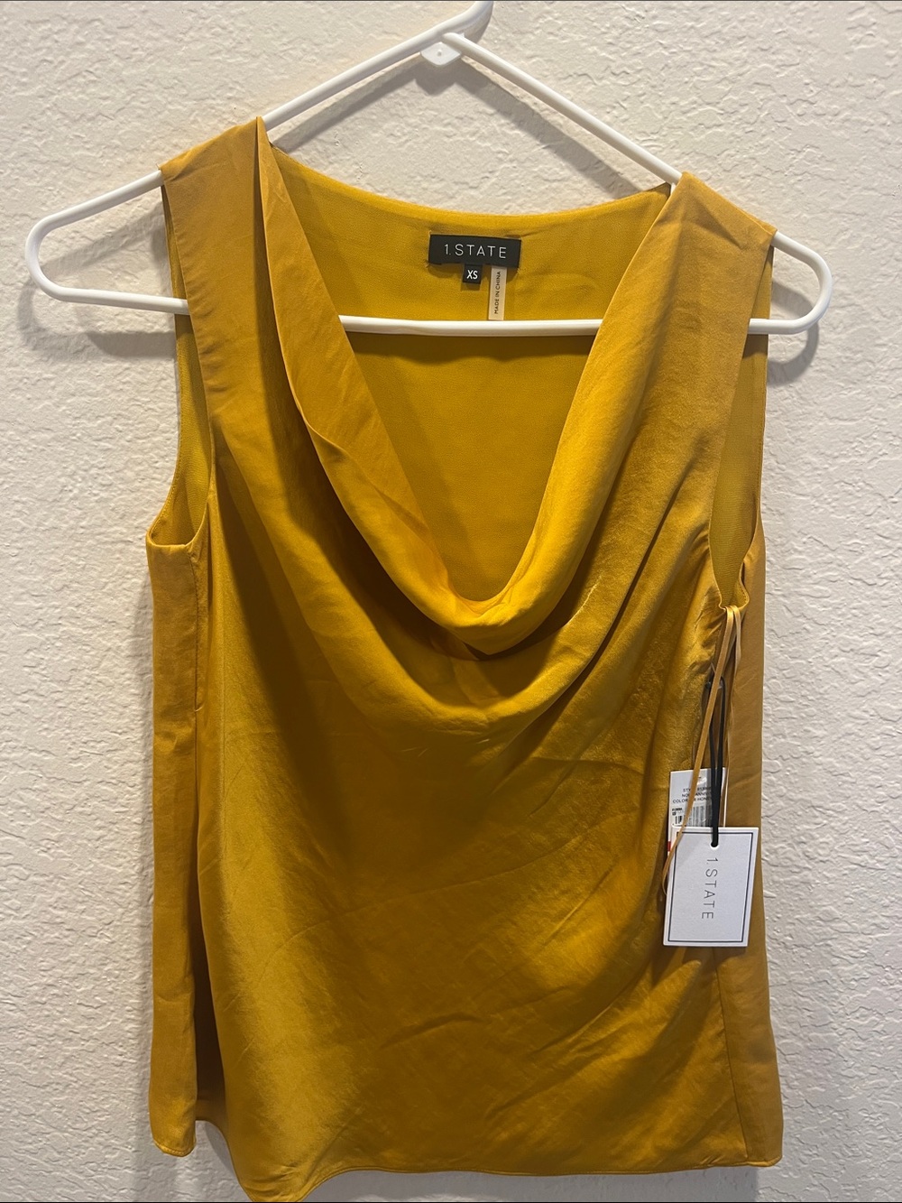 STATE Mustard Draped Cowl Neck Sleeveless Top